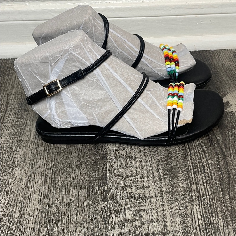 Colorful Beaded Black Sandals - Picture 3 of 6